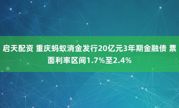 启天配资 重庆蚂蚁消金发行20亿元3年期金融债 票面利率区间1.7%至2.4%